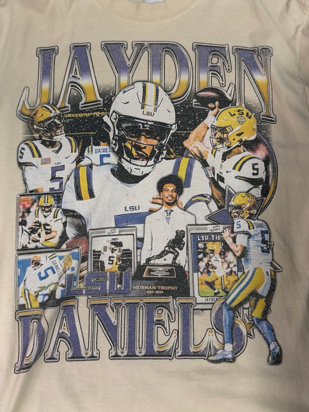 Jayden Daniels LSU Graphic Short-Sleeve Shirt in Cream